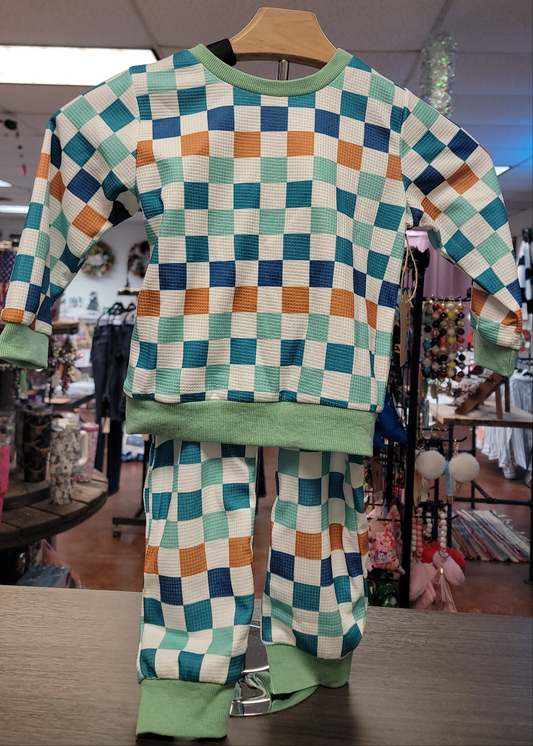 Kids Blue Checkered Set Size 2