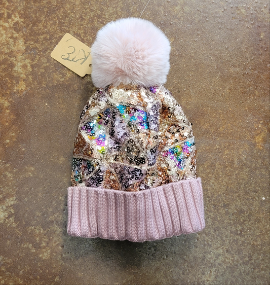 Kids Pink Sparkle Beanie