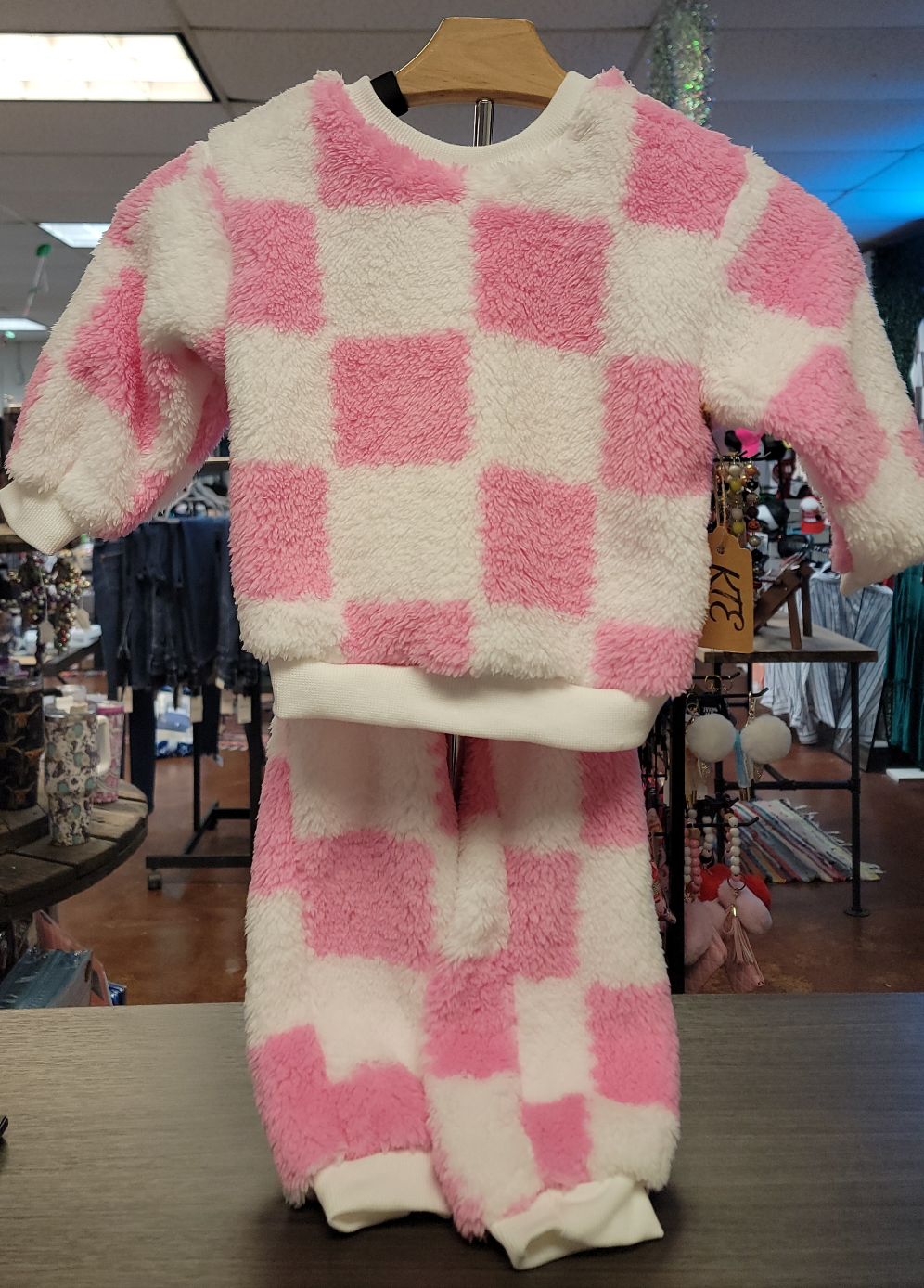 Girls Warm Checkered Set Pink Size 4