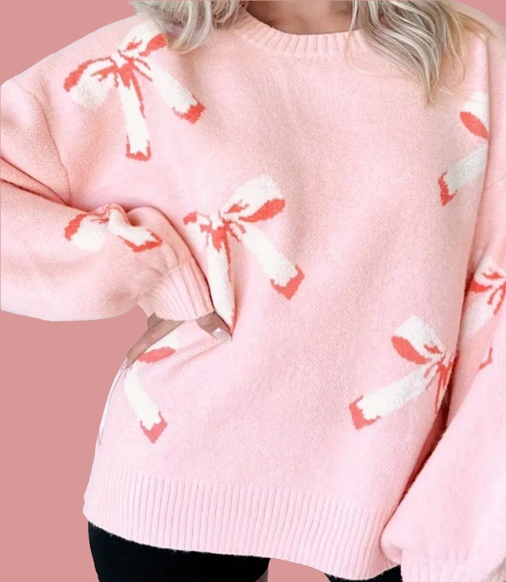 Plus Size Pink Bow Sweater