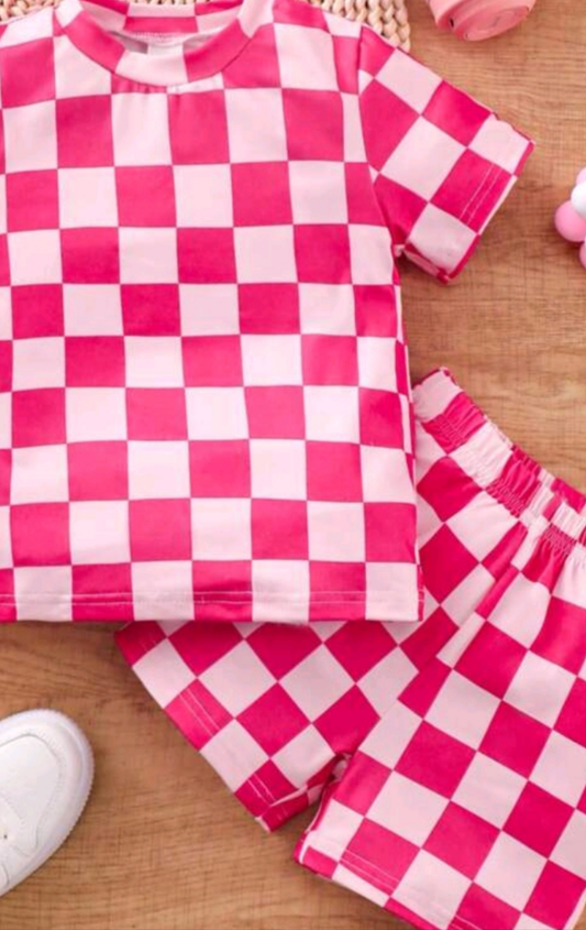 Girls Pink Checkered Set