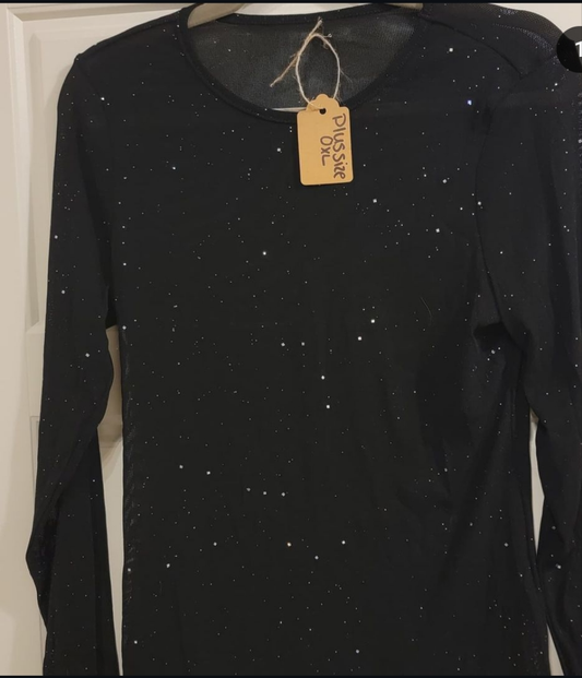 Sparkle Sheer Long Sleeve Black