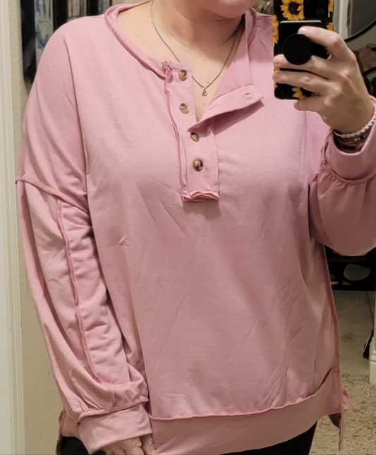 Plus Size Pink Casual Long-sleeved