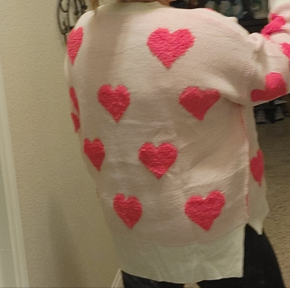 Plus Size White & Pink Heart Sweater