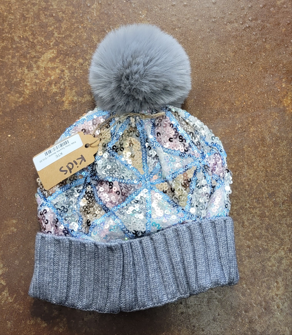 Kids Grey Sparkle Beanie