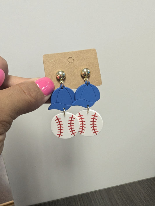 Blue Baseball Earrings