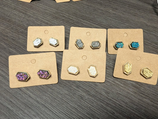 Glitter Hex Stud