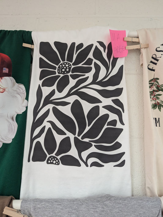 Floral Tee Black White