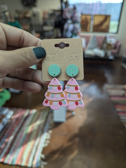 Pink Tree Earrings