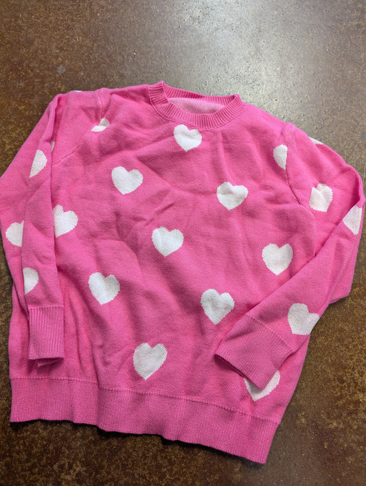 Pink - White Heart Sweater