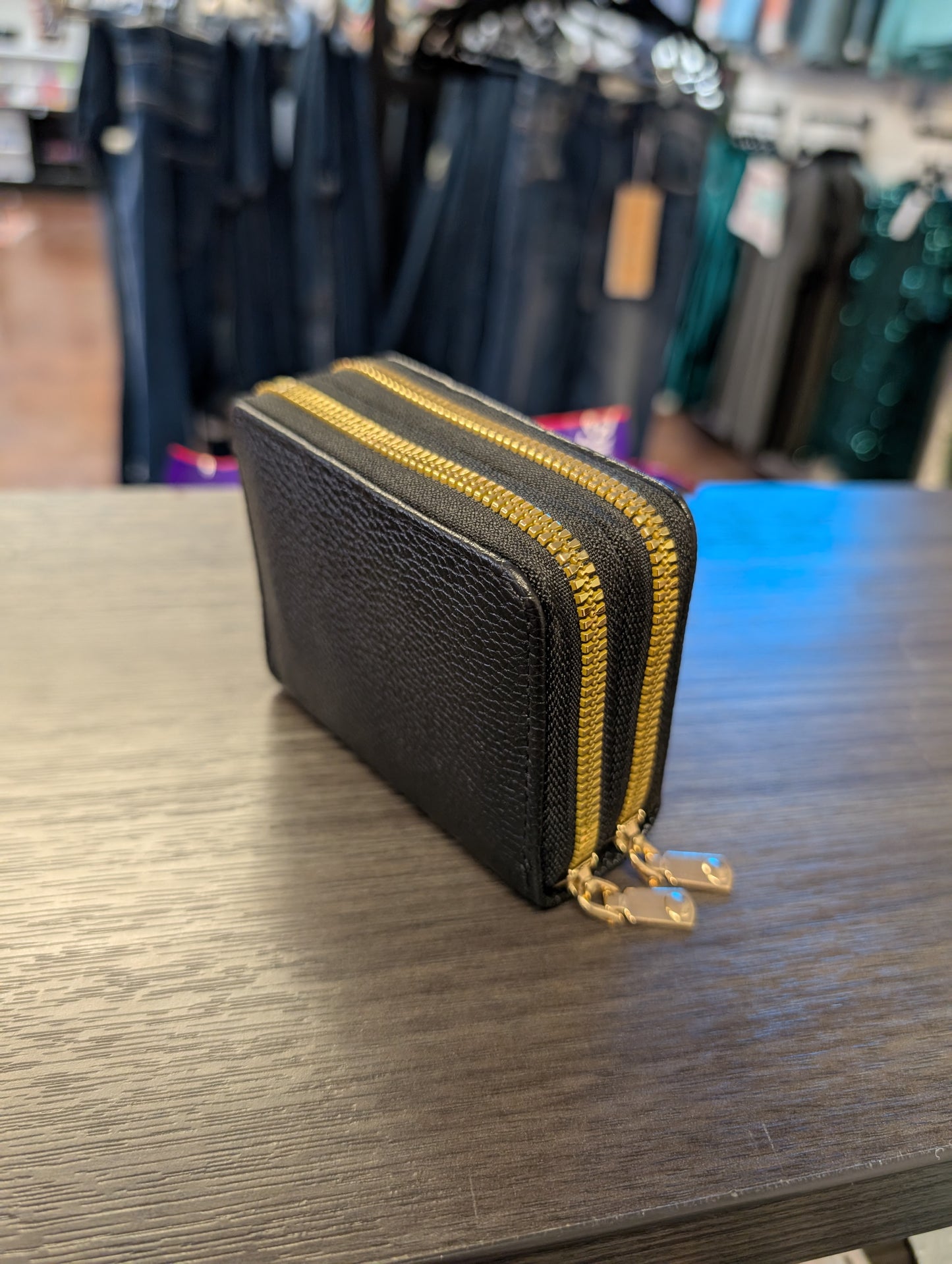 Double Zip Black Wallet