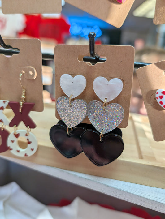 Black White Silver Heart Dangle
