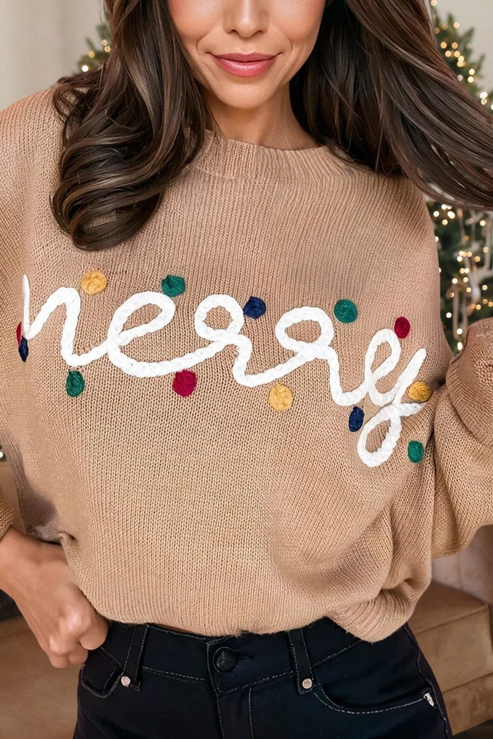 MERRY THREAD SWEATER - Tan
