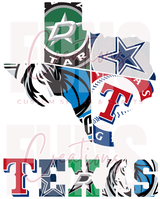 Texas Shape  Name Sports Teams Digital File