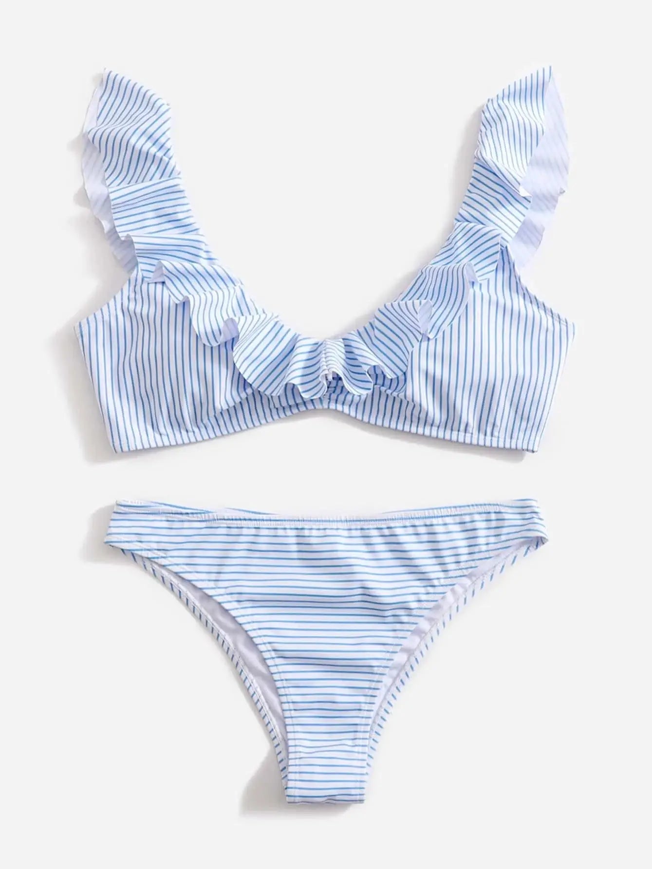 2Pcs Striped V-Neck Swimsuit