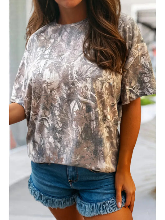 Camo Round Neck Top