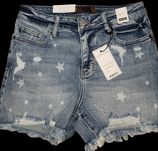 Judy Blue- HW Star Print Cut Off Destroy Shorts