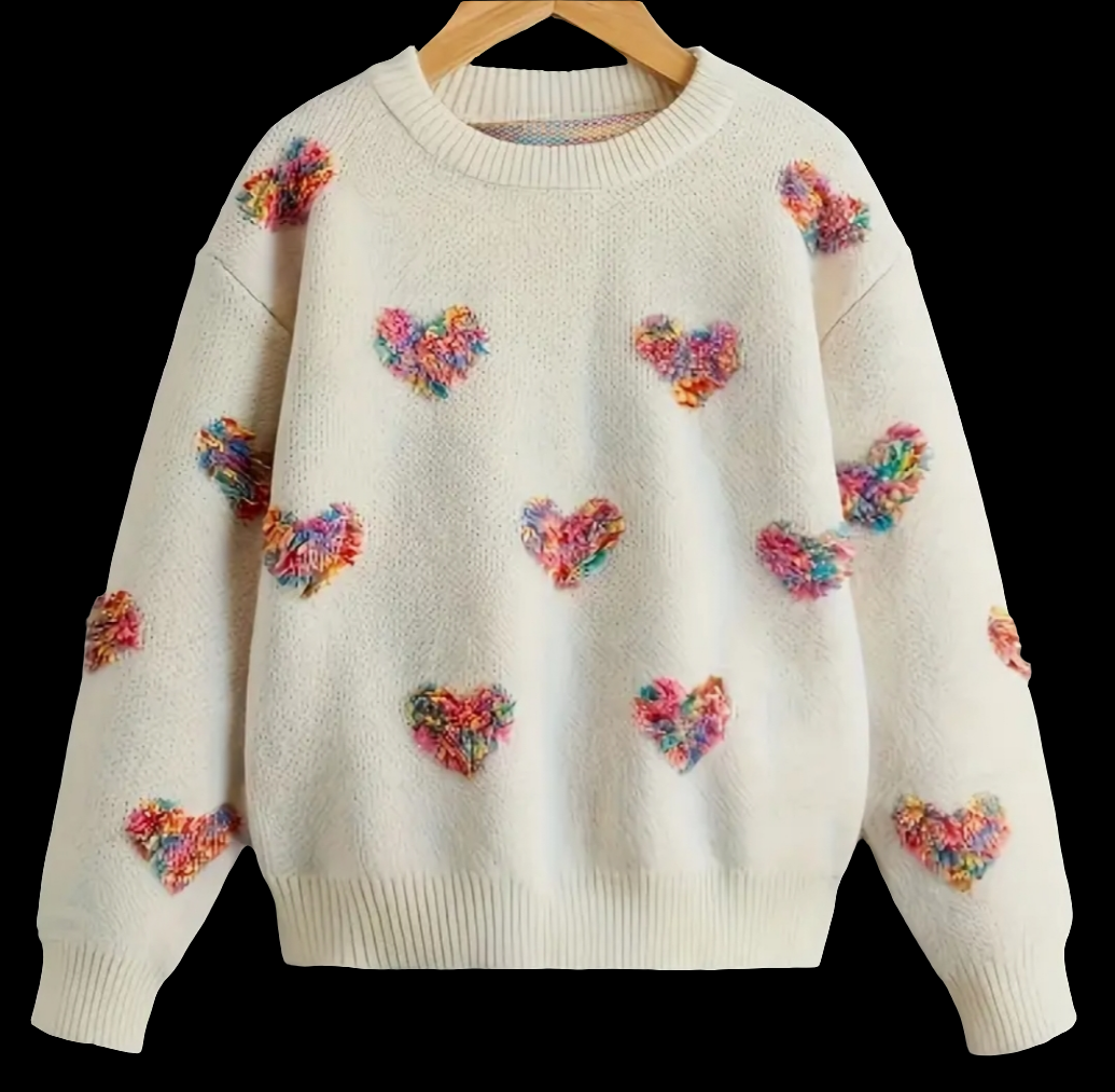 Plus Size Multicolored Heart Sweater