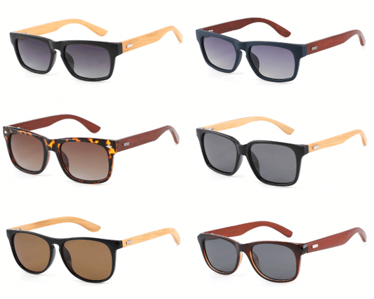 Real Bamboo and Rosewood Polarized Sunglasses - Assorted
