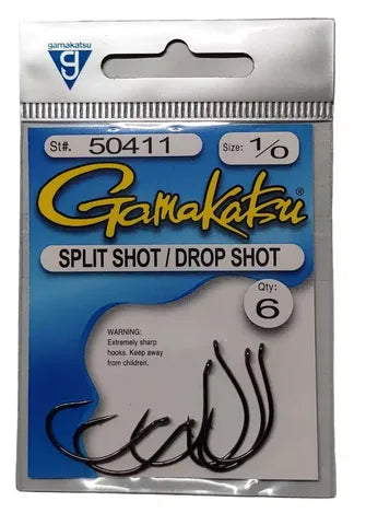 1/0 SPLIT/DROP SHOT HOOK BLACK 6PK