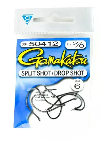2/0 SPLIT/DROP SHOT HOOK BLACK 6PK