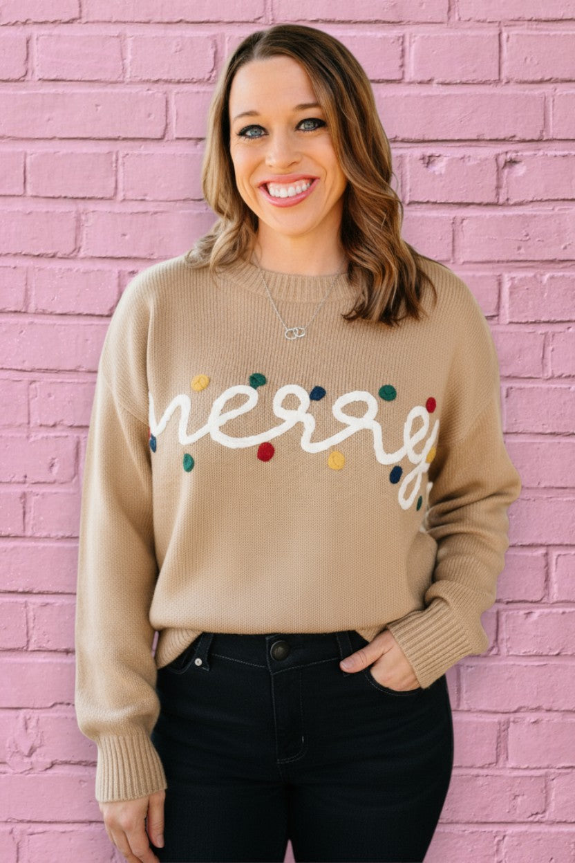 MERRY THREAD SWEATER - Tan
