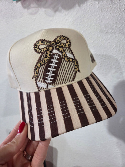 Football Leopard Bow W/ Stripes Hat