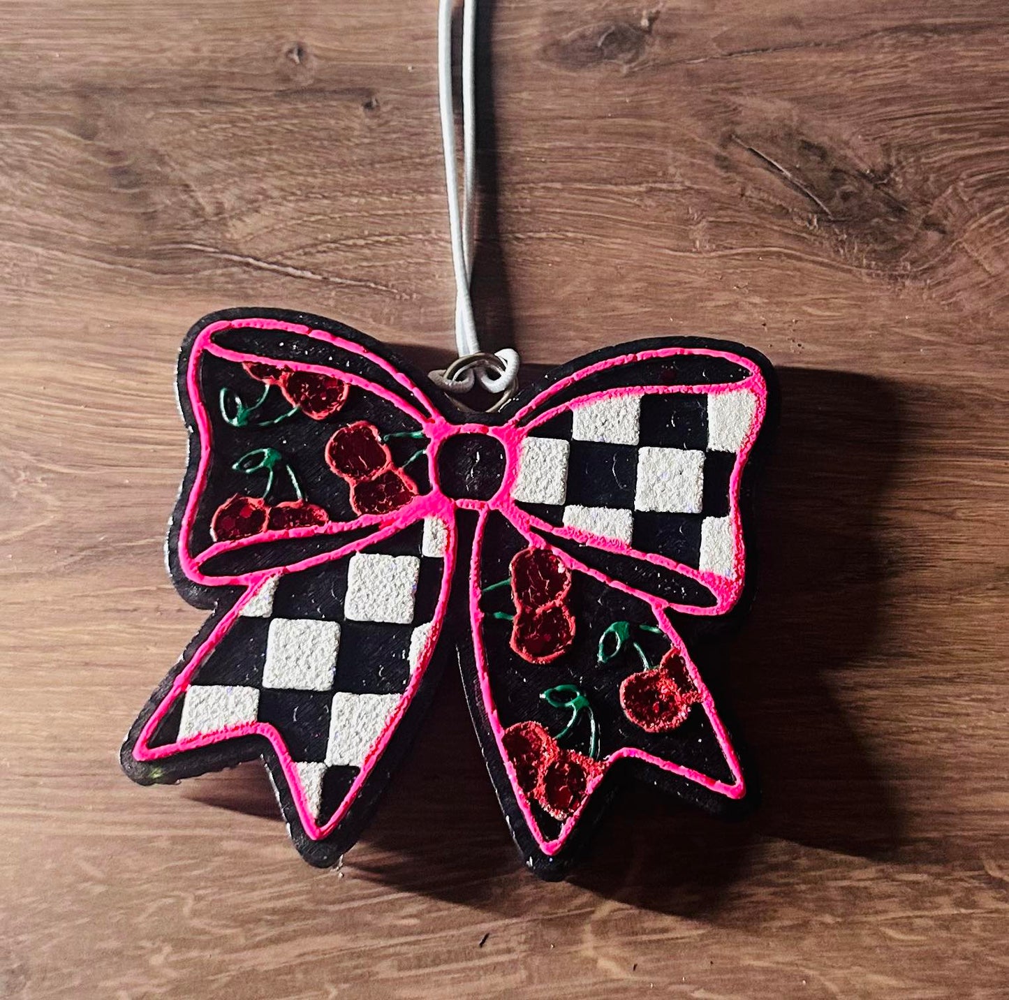 Checkered/Cherry Bow- Black Cherry
