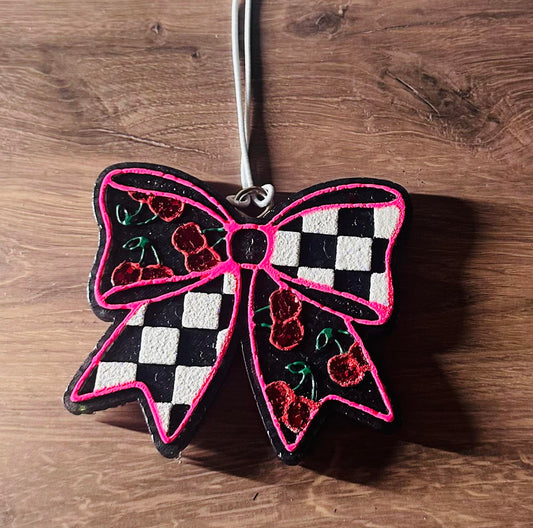 Checkered/Cherry Bow- Black Cherry