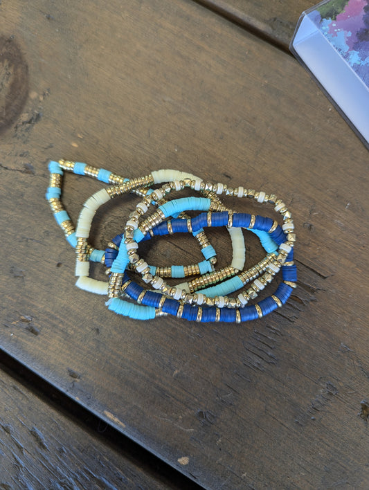 5pc Blue Stacked Bead Bracelet