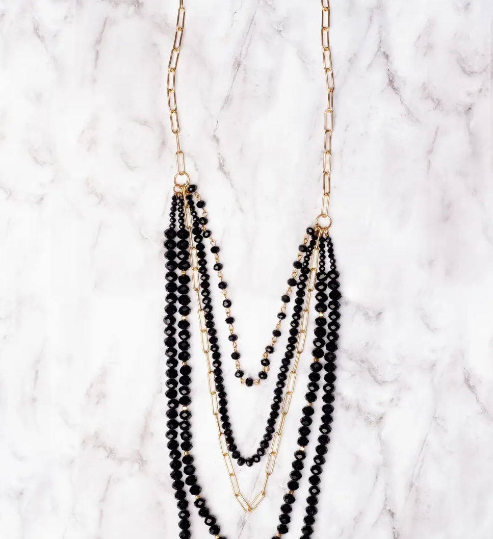 Blk Crystal Layered Necklace