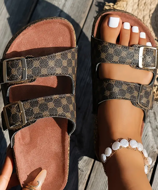 Coffee Geo Buckle Sandals