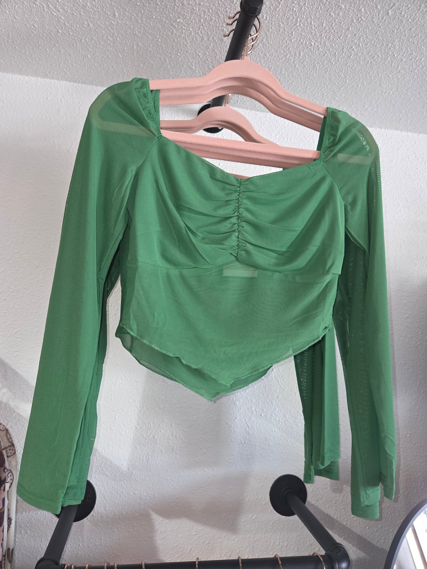 Long Sleeve Mesh Crop - Green