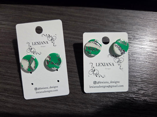 Green/White Circle Studs