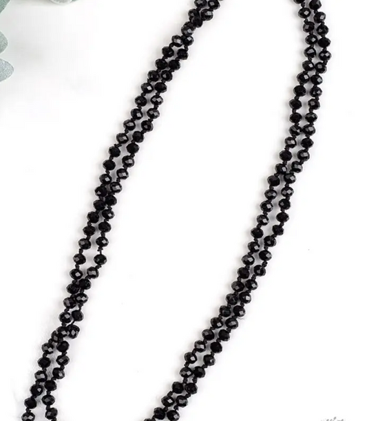 60" Wrap Bead Necklace- Blk
