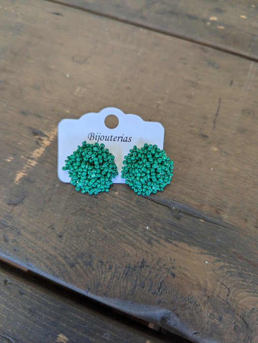 Green Bead Ball Earrings