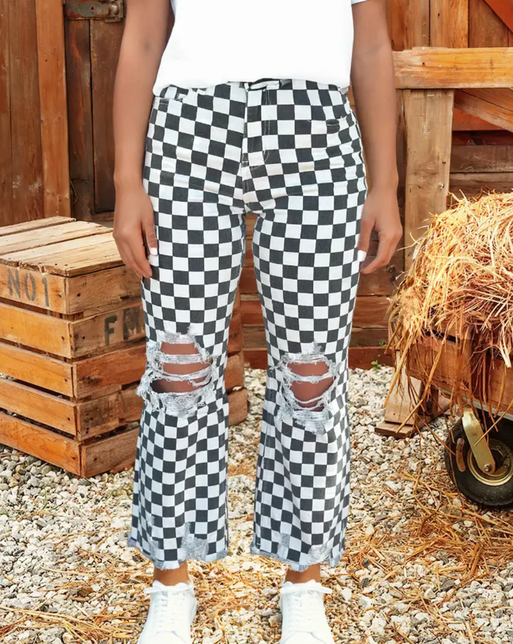 Checkered Crop Jeans