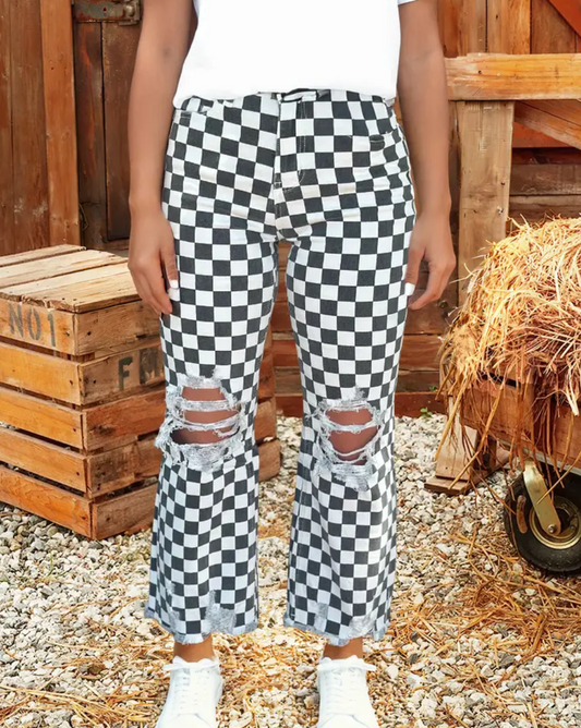 Checkered Crop Jeans