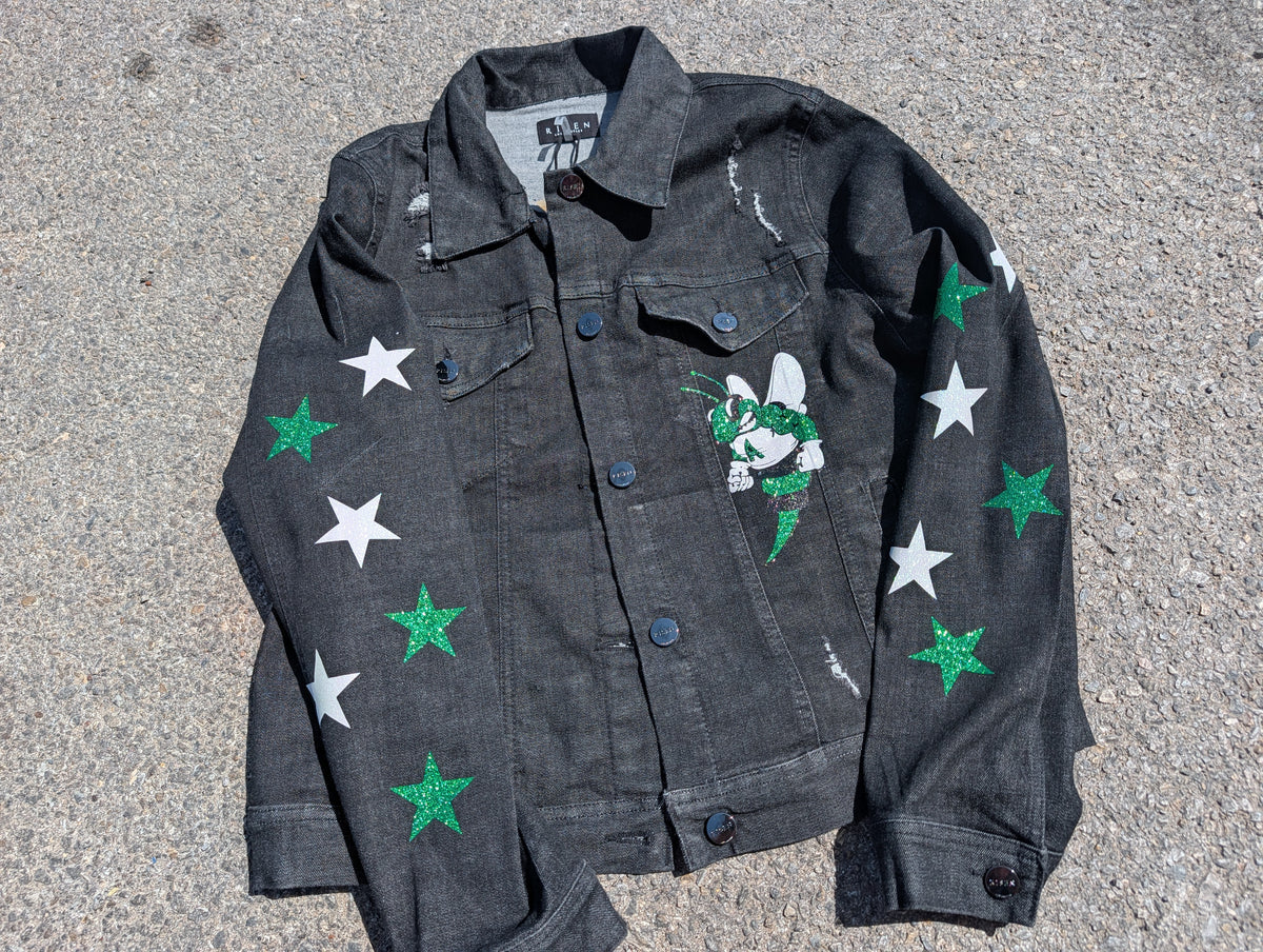 Azle Black Glitter Jean Jacket
