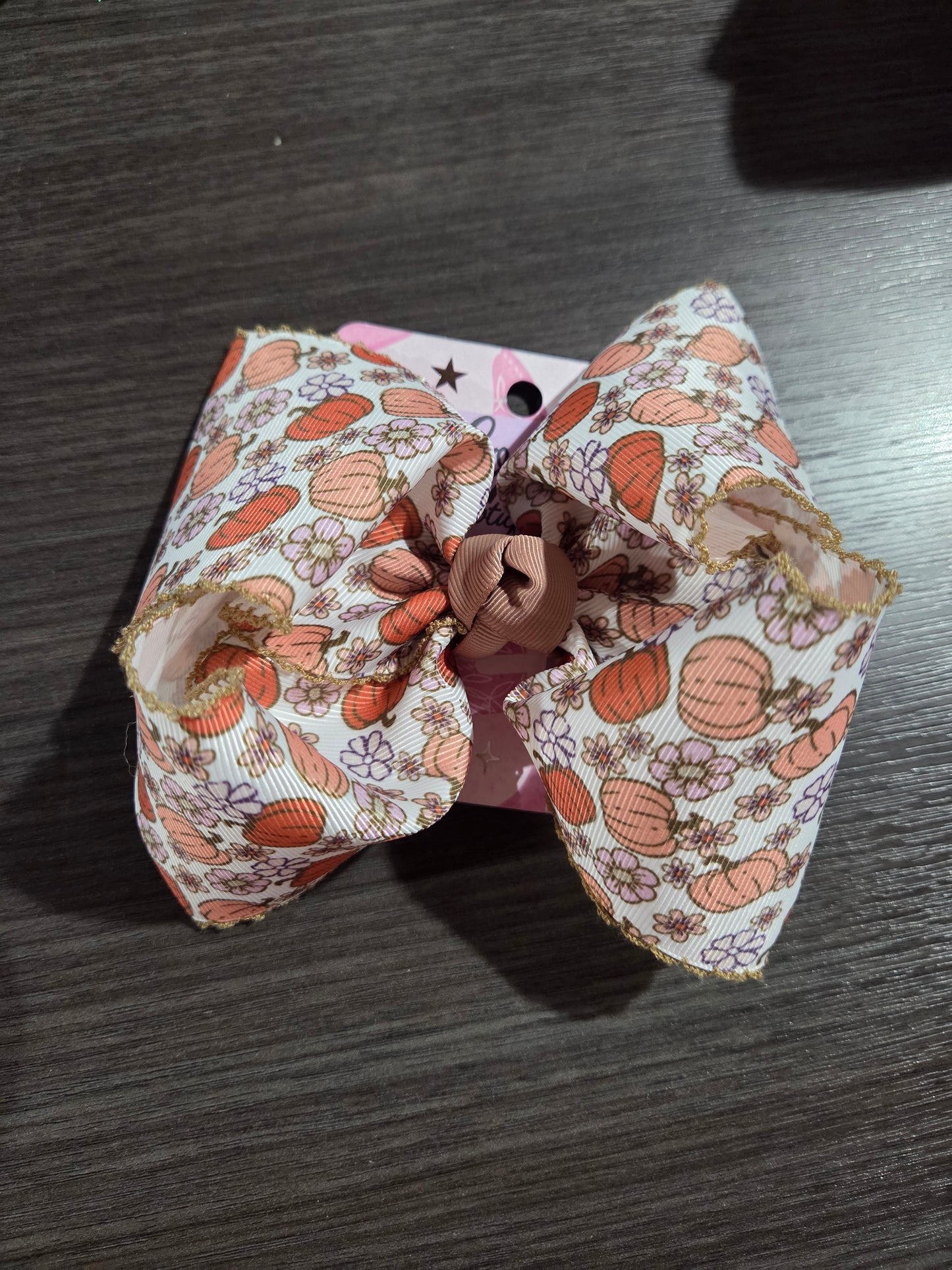 Brown Floral Pumpkin Bow
