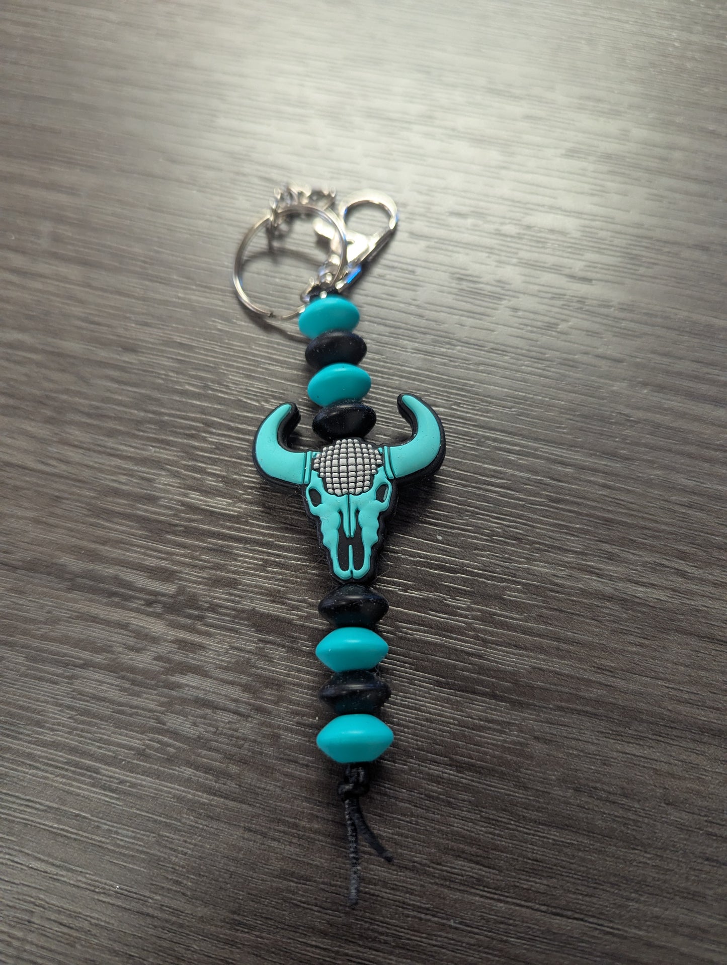 Teal Black Skull Keychain