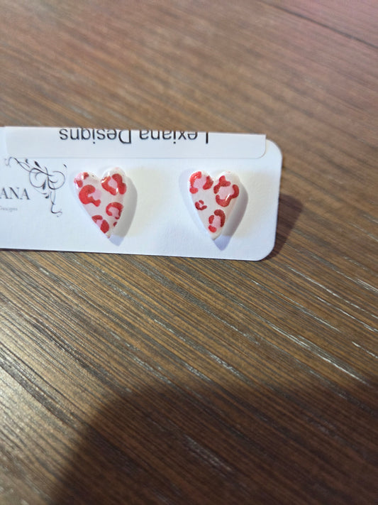 Leopard Heart Studs Mini