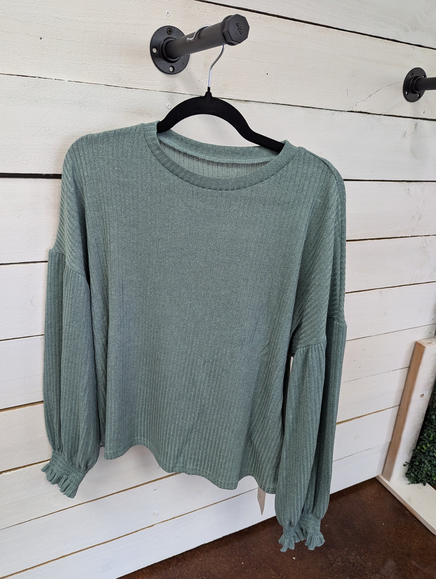 Ribbed Teal Puff Sleeve