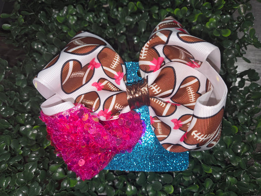 Football Heart Bow