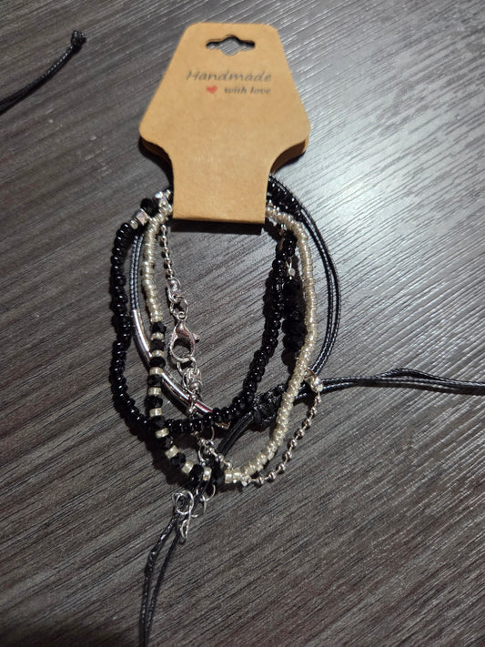 Blk/Silver Multi Strand Bracelets