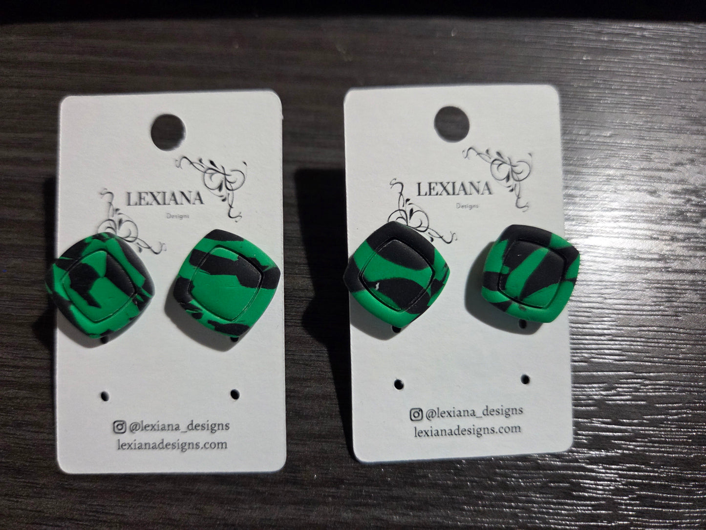 Green/Blk Square Studs