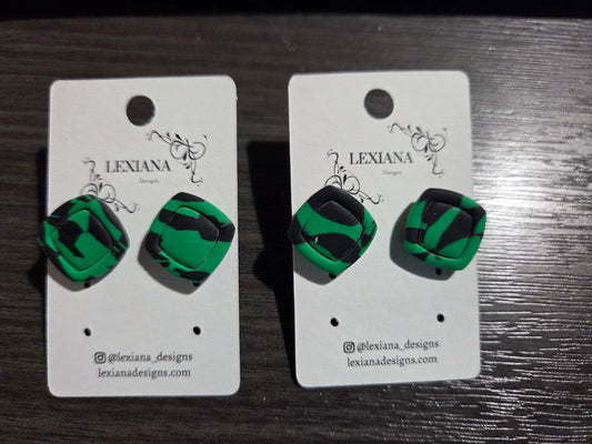 Green/Blk Square Studs