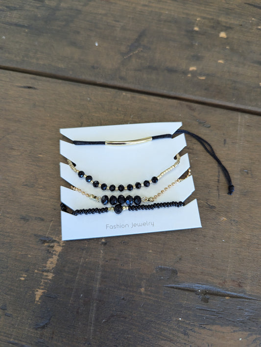 4PC Black Gold Stacked Bracelets