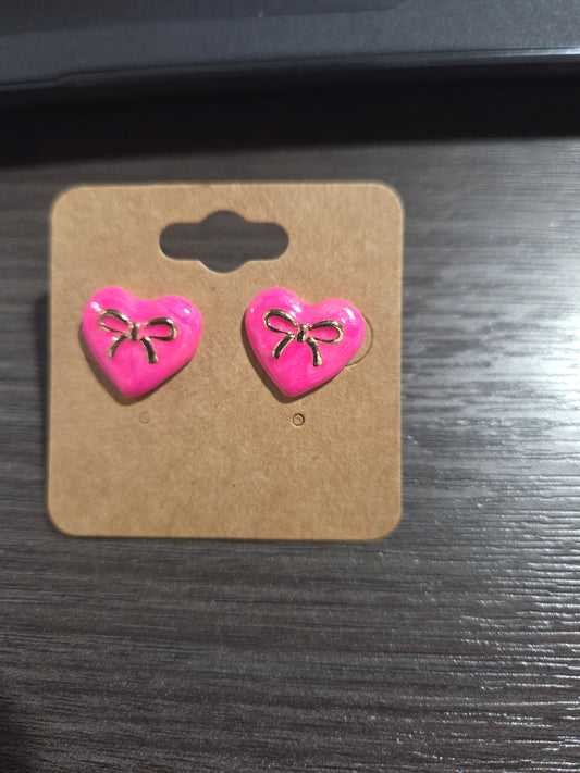 Pink Heart W/ Bows Stud
