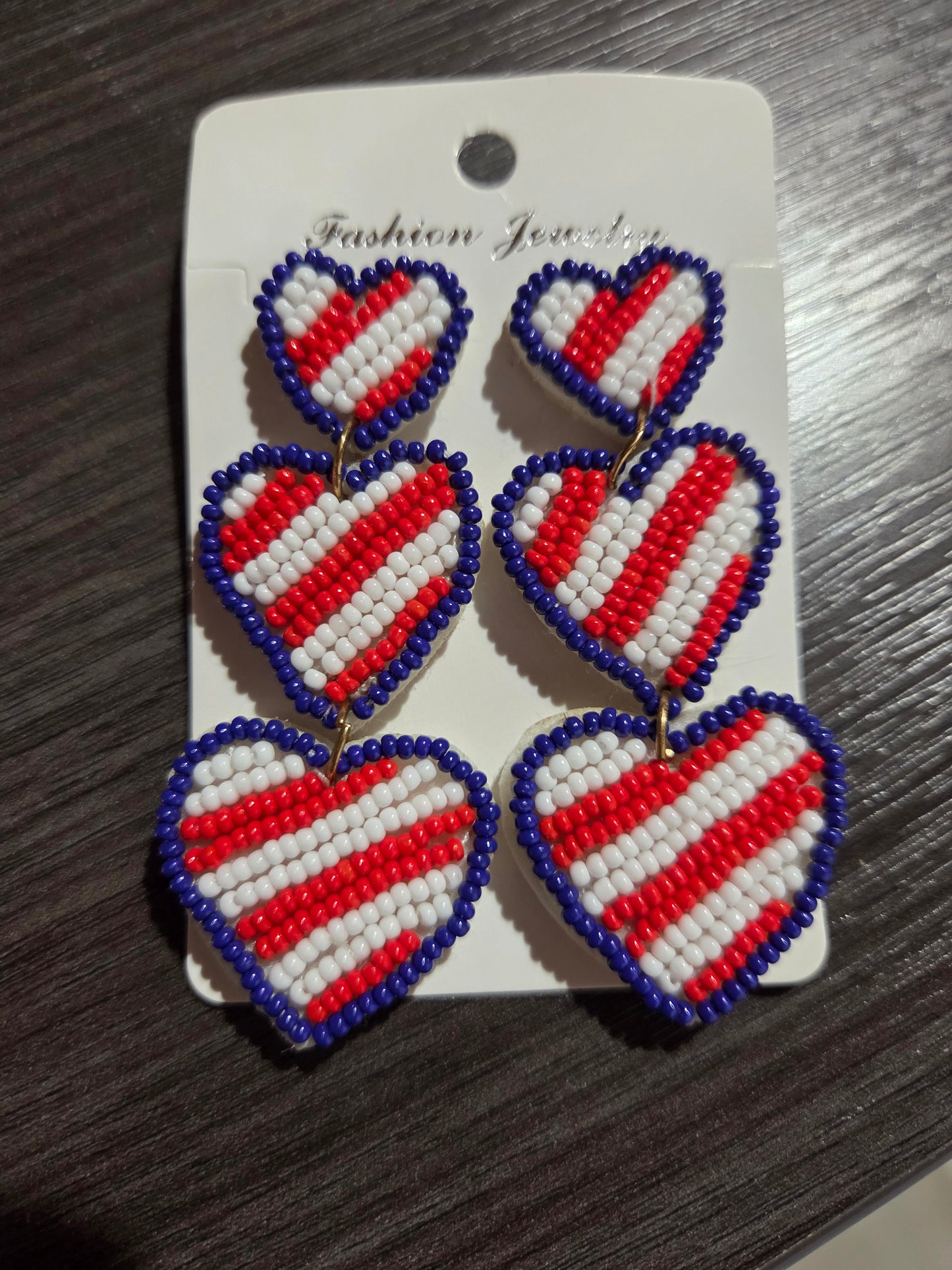 RWB Beaded Heart Dangle